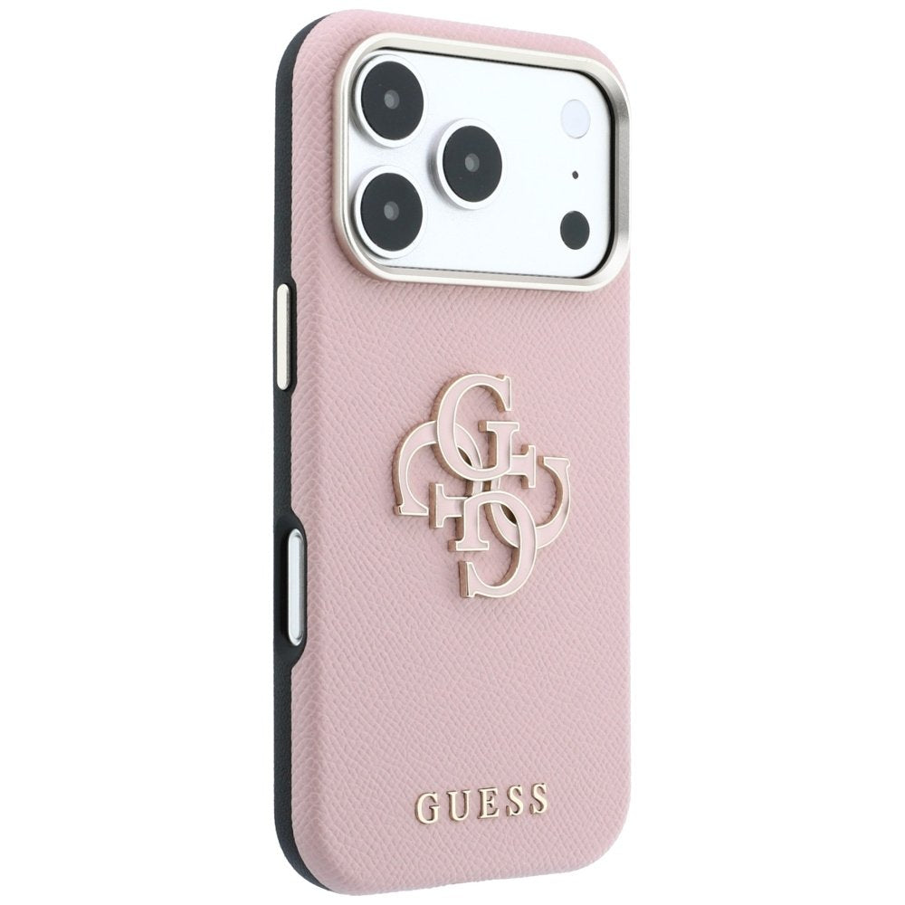 Guess vāciņš ar teksturētu virsmu un lielu logotipu no sveķiem iPhone 18 Pro Max / 17 Pro Max, rozā krāsā