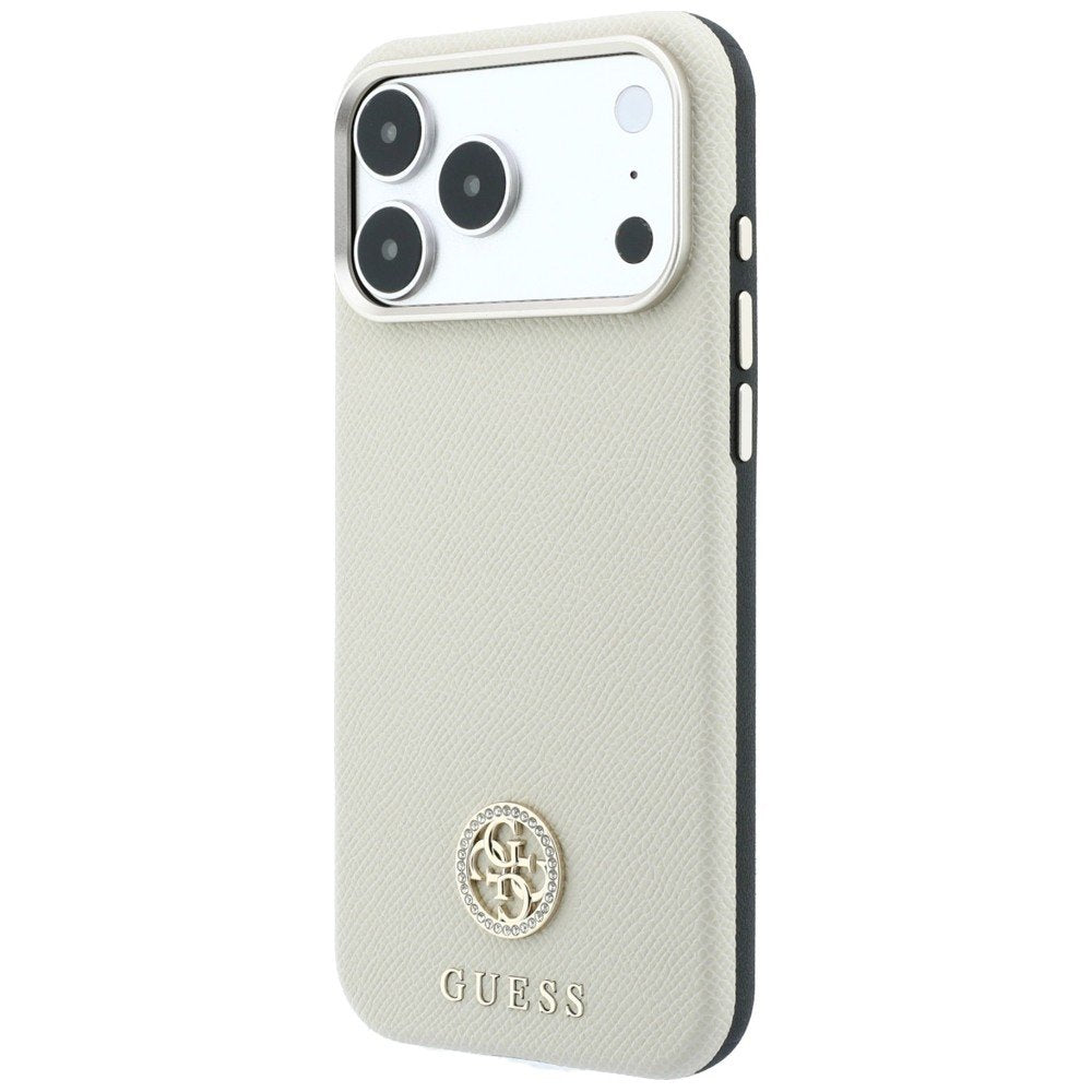 Guess apdarināts apaļais Strass logotipa MagSafe futrālis iPhone 18 Pro Max / 17 Pro Max, smilškrāsā