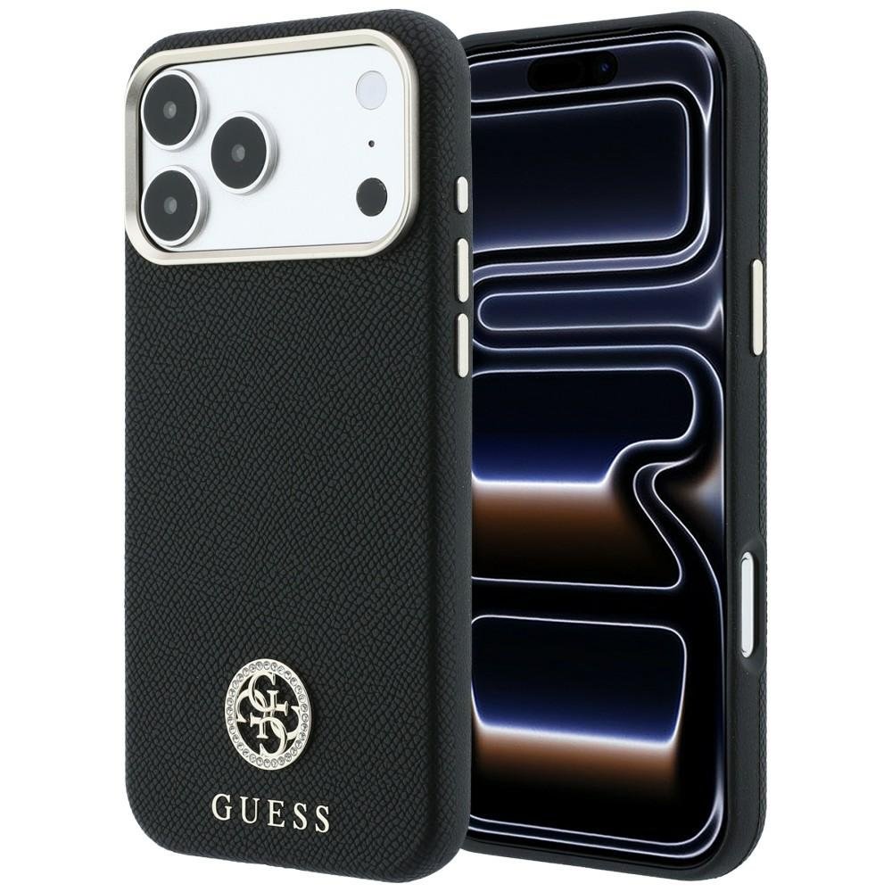 Guess apdarināts, apaļš, ar strassiem rotāts logotipa MagSafe vāciņš iPhone 18 Pro Max / 17 Pro Max, melns