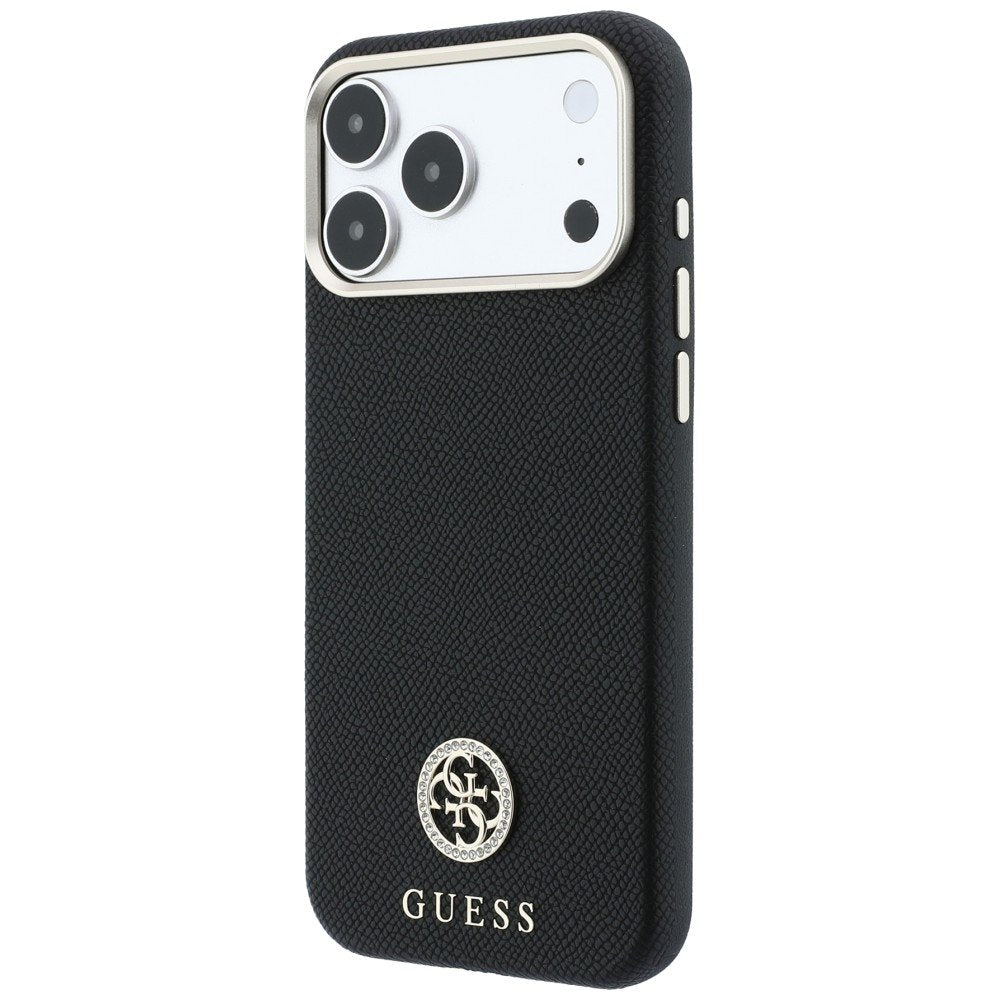 Guess apdarināts, apaļš, ar strassiem rotāts logotipa MagSafe vāciņš iPhone 18 Pro Max / 17 Pro Max, melns
