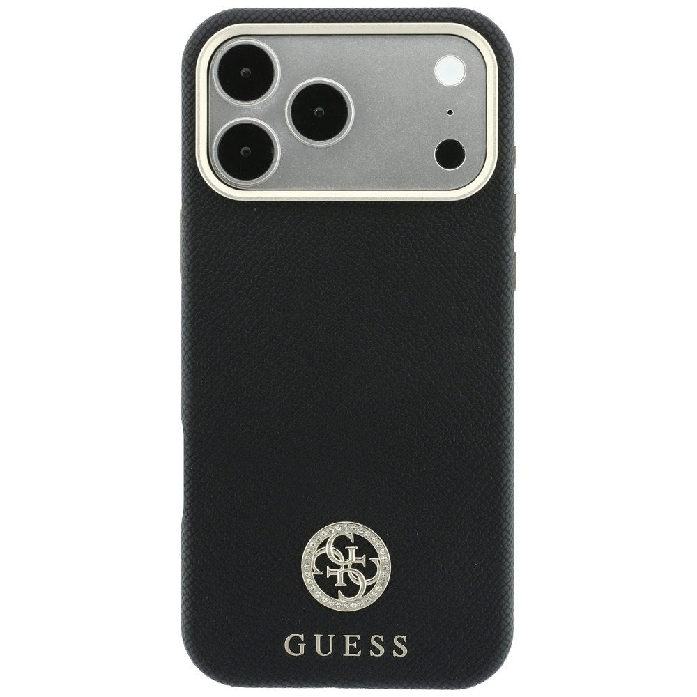 Guess apdarināts, apaļš, ar strassiem rotāts logotipa MagSafe vāciņš iPhone 18 Pro Max / 17 Pro Max, melns