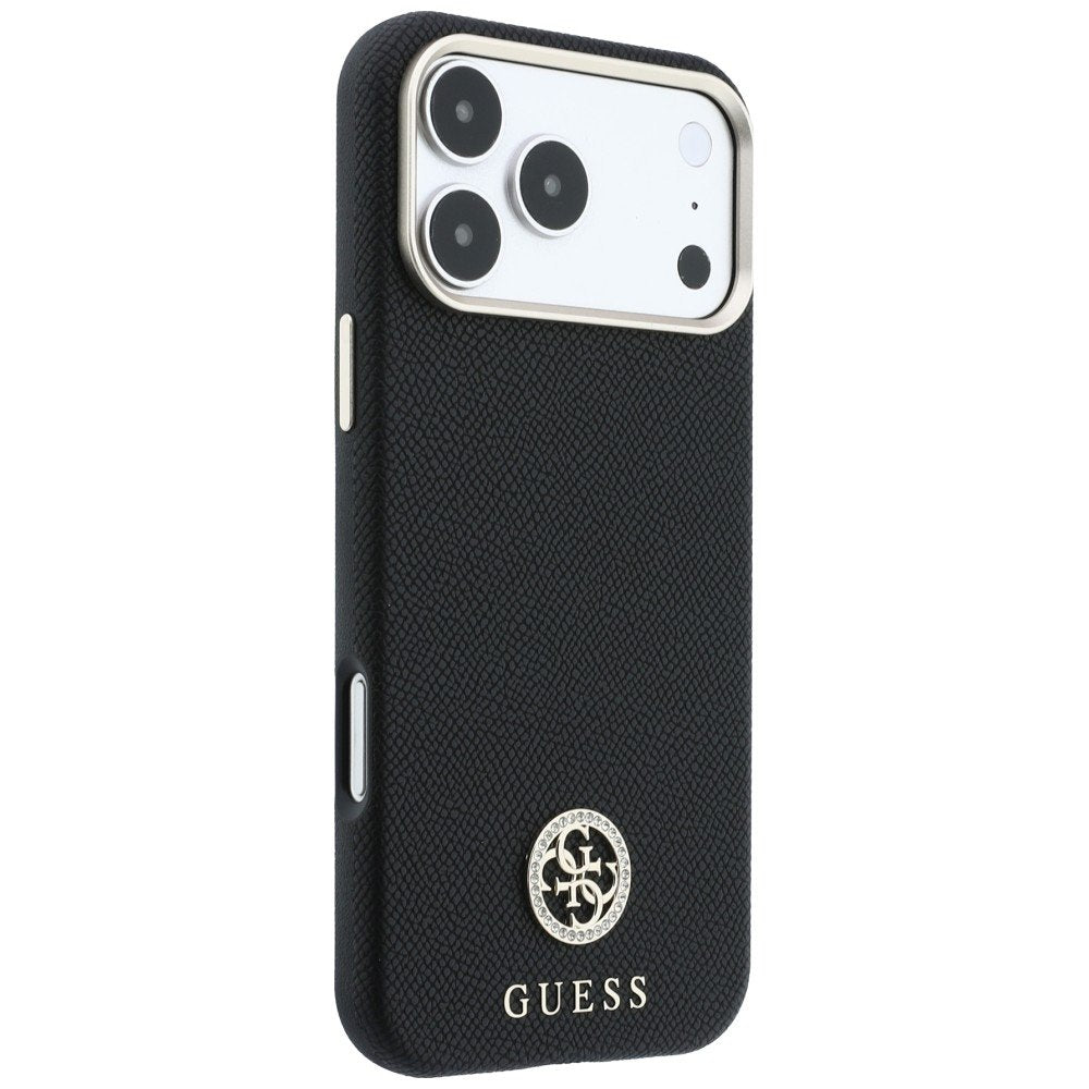 Guess apdarināts, apaļš, ar strassiem rotāts logotipa MagSafe vāciņš iPhone 18 Pro Max / 17 Pro Max, melns