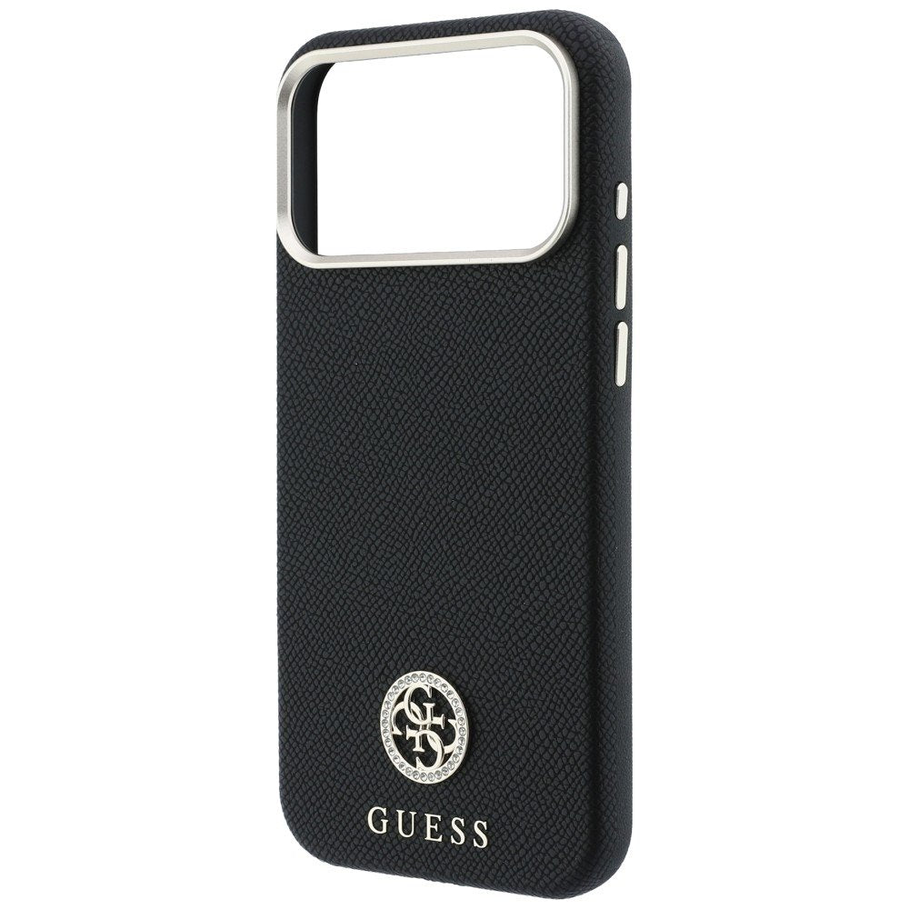 Guess apdarināts, apaļš, ar strassiem rotāts logotipa MagSafe vāciņš iPhone 18 Pro Max / 17 Pro Max, melns