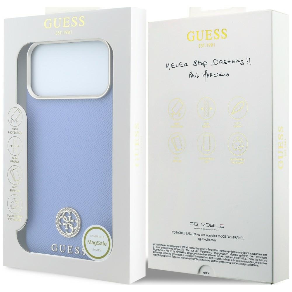 Guess raupjā tekstūras apaļais Strass logotipa MagSafe vāciņš iPhone 18 Pro Max / 17 Pro Max, zils