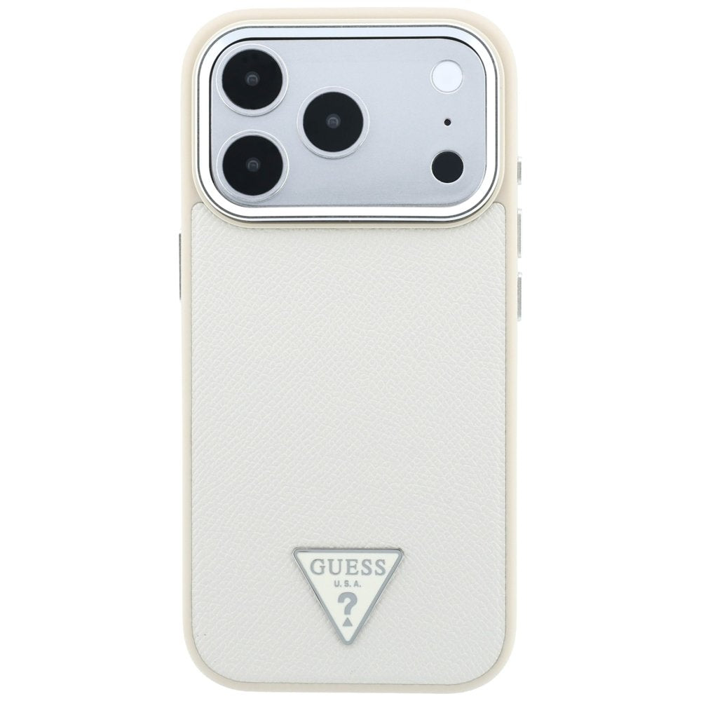 Guess teksturēts trīsstūra logotipa MagSafe vāciņš iPhone 18 Pro / 17 Pro, smilškrāsā