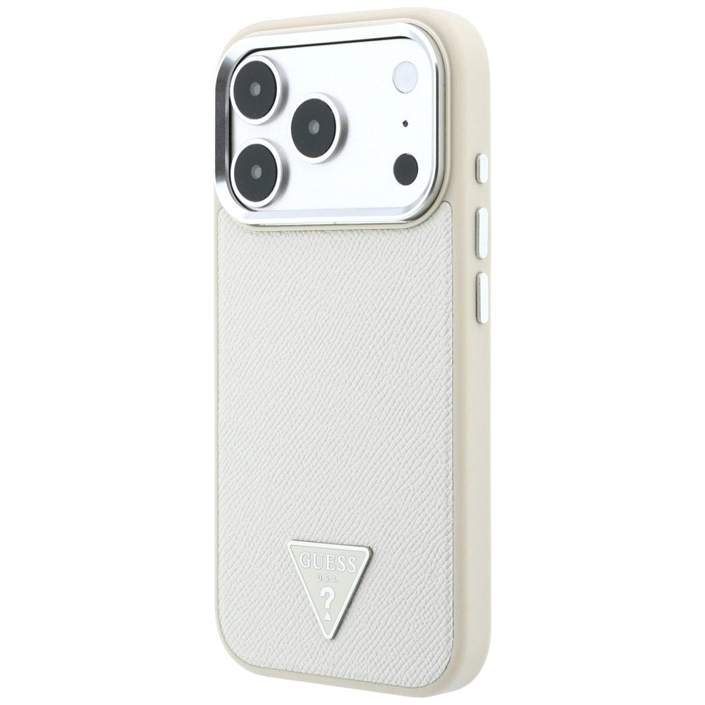 Guess teksturēts trīsstūra logotipa MagSafe vāciņš iPhone 18 Pro Max / 17 Pro Max, smilškrāsā