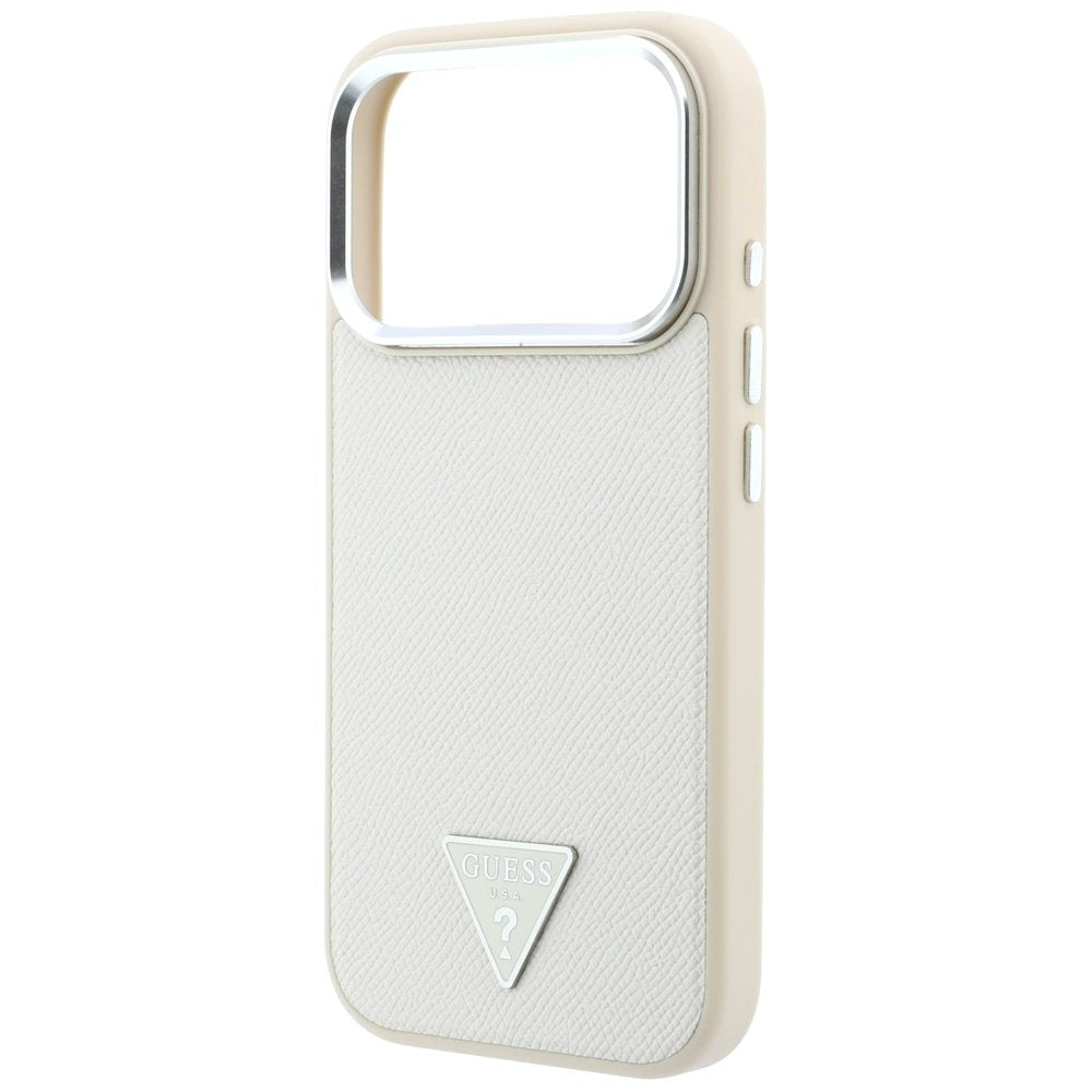 Guess teksturēts trīsstūra logotipa MagSafe vāciņš iPhone 18 Pro Max / 17 Pro Max, smilškrāsā