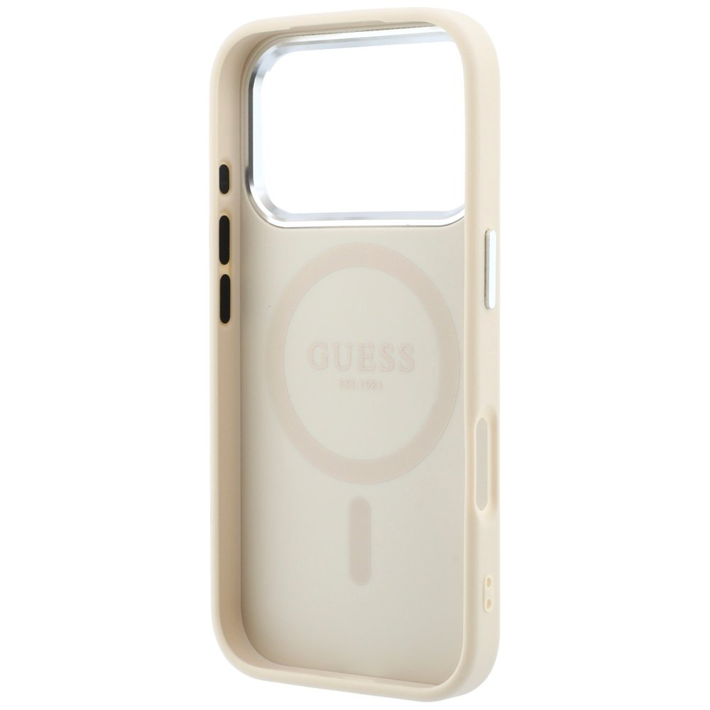 Guess teksturēts trīsstūra logotipa MagSafe vāciņš iPhone 18 Pro Max / 17 Pro Max, smilškrāsā