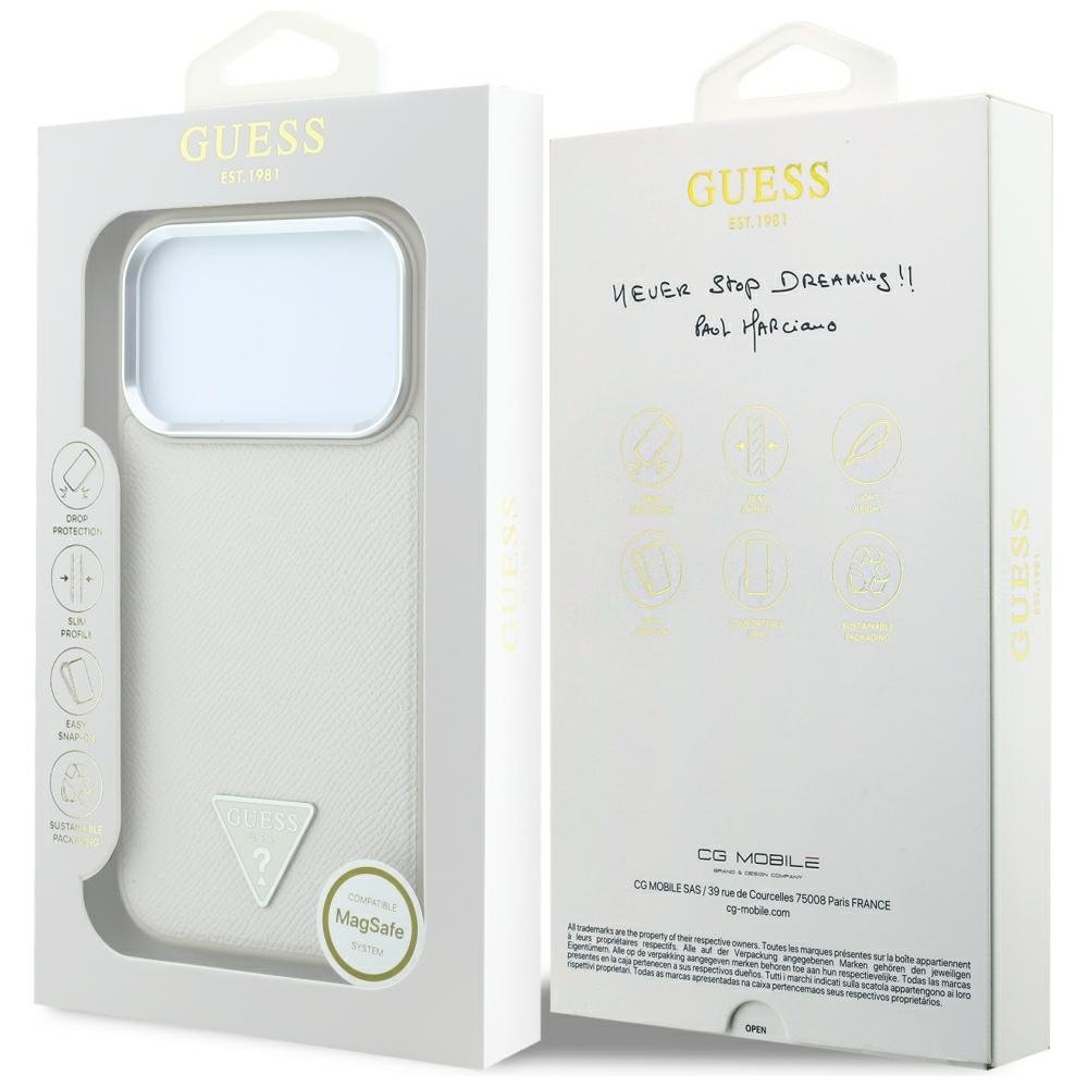 Guess teksturēts trīsstūra logotipa MagSafe vāciņš iPhone 18 Pro Max / 17 Pro Max, smilškrāsā