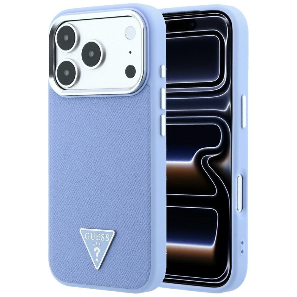 Guess teksturēts trīsstūra logotipa MagSafe vāciņš iPhone 18 Pro Max / 17 Pro Max, zils