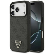 Guess Leather 4G Triangle Strass MagSafe vāciņš iPhone 18 Pro / 17 Pro, melns