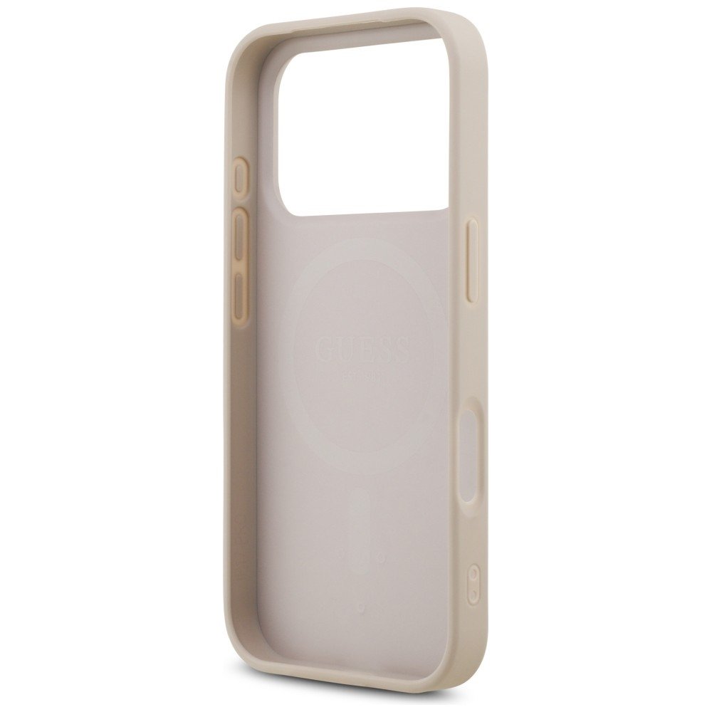 Guess Leather 4G Triangle Strass MagSafe vāciņš iPhone 18 Pro / 17 Pro, rozā krāsā