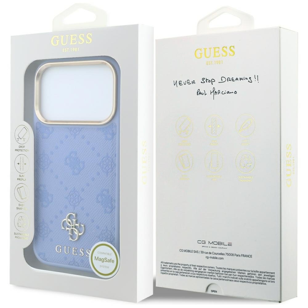 Guess Peony 4G vāciņš ar nelielu logotipu un MagSafe savienojumu iPhone 18 Pro Max / 17 Pro Max, zils
