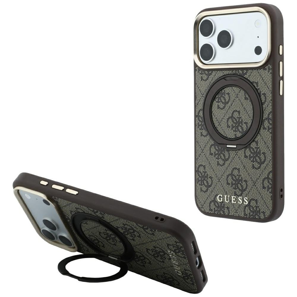 Guess Ring Stand 360 4G Classic Logo MagSafe vāciņš iPhone 18 Pro / 17 Pro, brūns