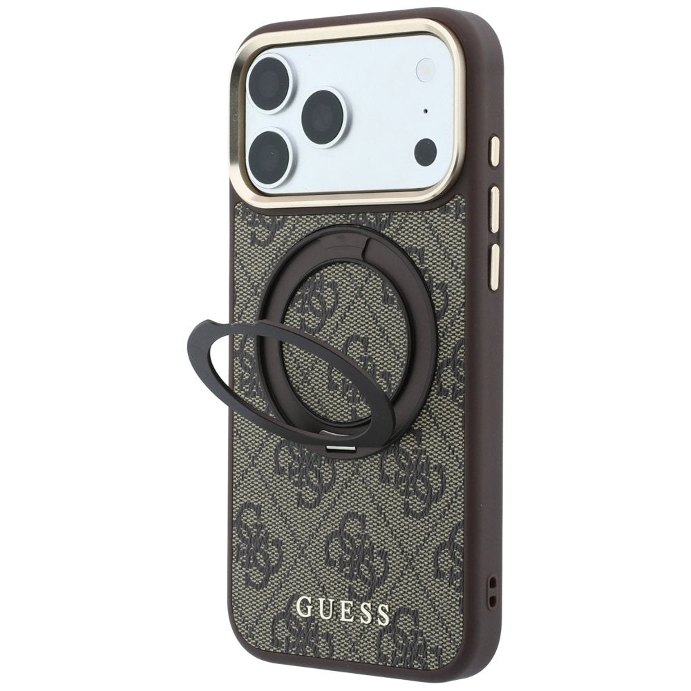 Guess Ring Stand 360 4G Classic Logo MagSafe vāciņš iPhone 18 Pro / 17 Pro, brūns