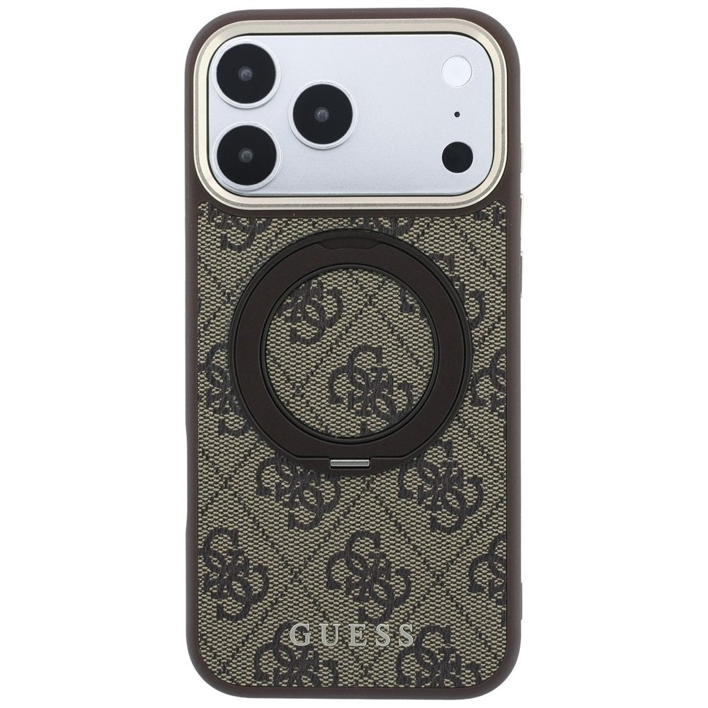 Guess Ring Stand 360 4G Classic Logo MagSafe vāciņš iPhone 18 Pro / 17 Pro, brūns