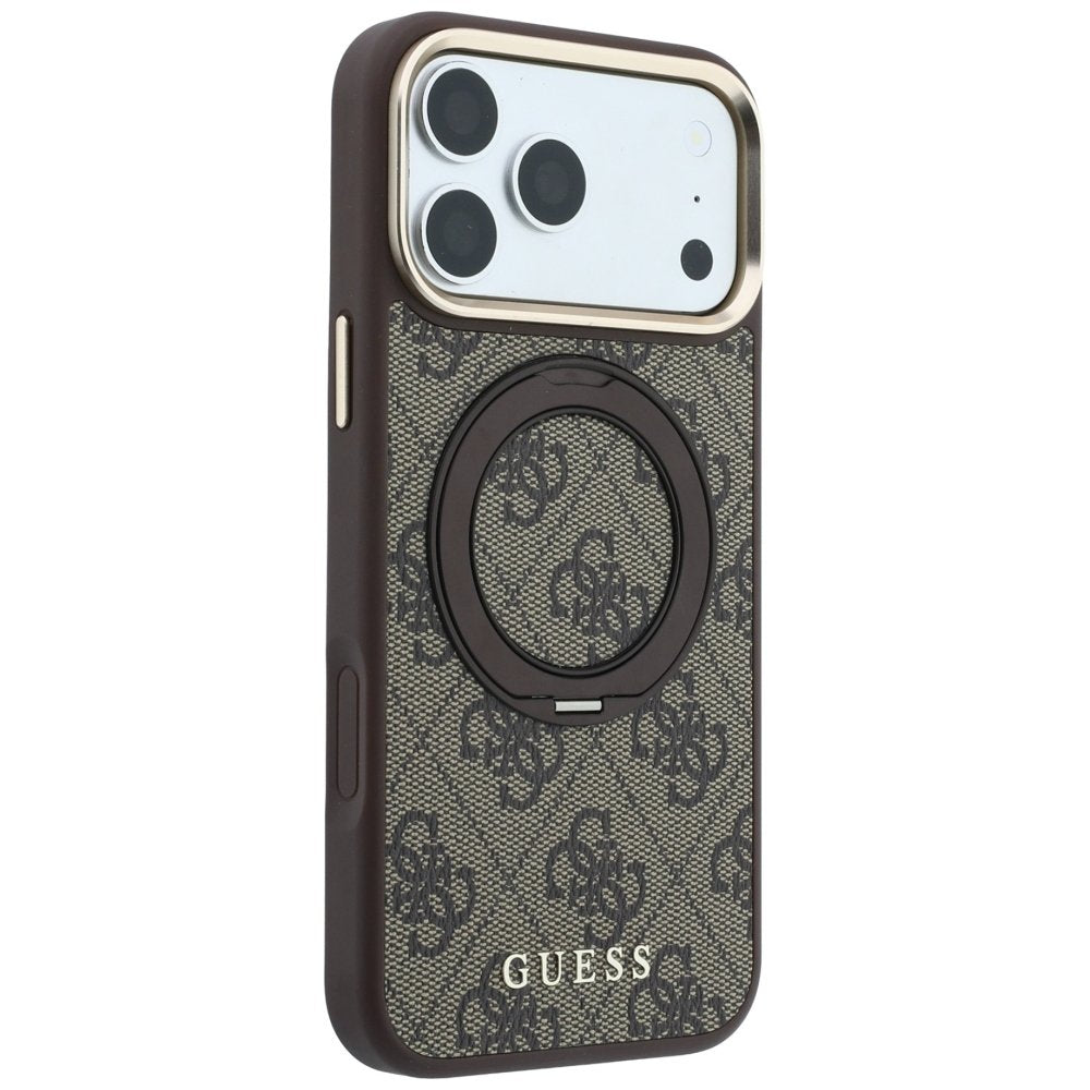 Guess Ring Stand 360 4G Classic Logo MagSafe vāciņš iPhone 18 Pro / 17 Pro, brūns