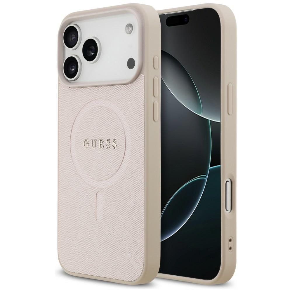 Guess Saffiano Classic Logo MagSafe vāciņš iPhone 18 Pro Max / iPhone 17 Pro Max, rozā krāsā