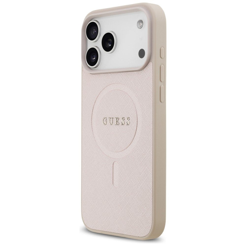 Guess Saffiano Classic Logo MagSafe vāciņš iPhone 18 Pro Max / iPhone 17 Pro Max, rozā krāsā