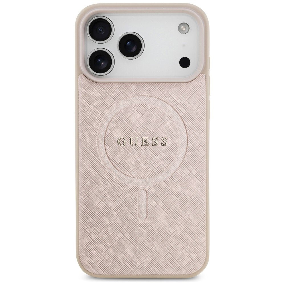 Guess Saffiano Classic Logo MagSafe vāciņš iPhone 18 Pro Max / iPhone 17 Pro Max, rozā krāsā