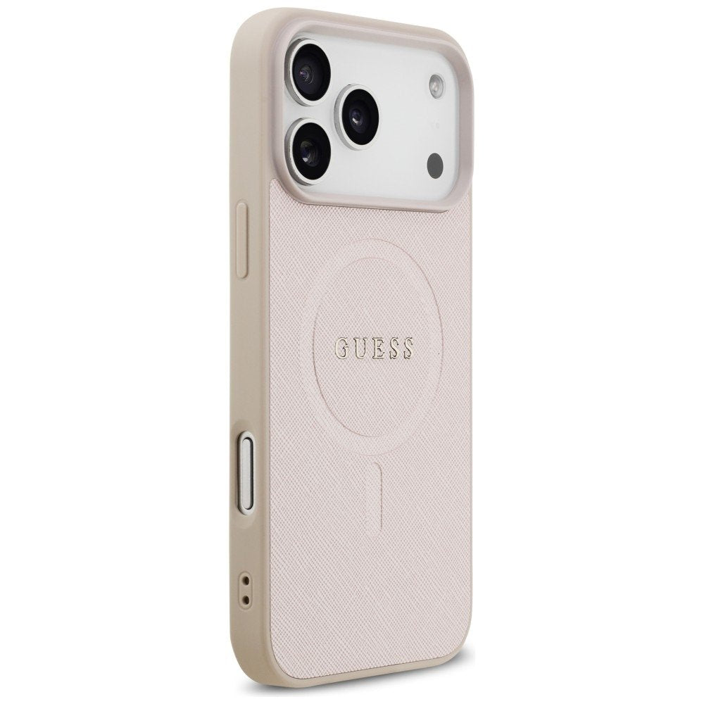 Guess Saffiano Classic Logo MagSafe vāciņš iPhone 18 Pro Max / iPhone 17 Pro Max, rozā krāsā
