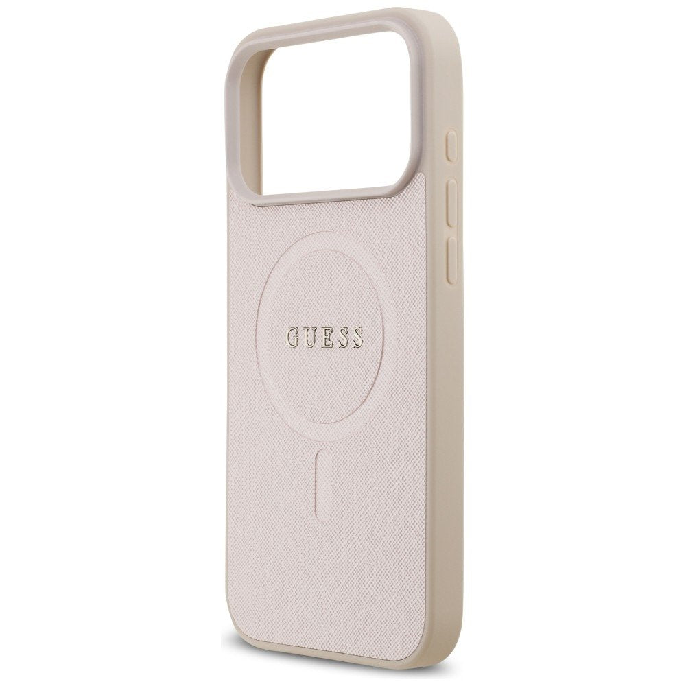 Guess Saffiano Classic Logo MagSafe vāciņš iPhone 18 Pro Max / iPhone 17 Pro Max, rozā krāsā