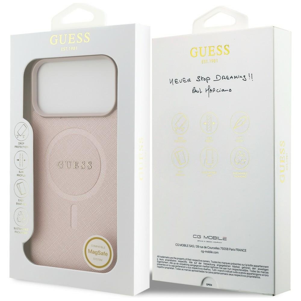 Guess Saffiano Classic Logo MagSafe vāciņš iPhone 18 Pro Max / iPhone 17 Pro Max, rozā krāsā