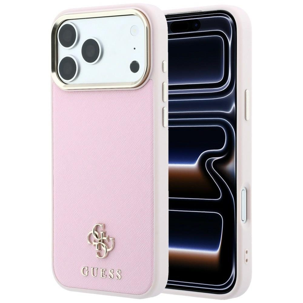Guess Saffiano Small 4G un Classic Logo MagSafe vāciņš iPhone 18 Pro Max / 17 Pro Max, rozā krāsā
