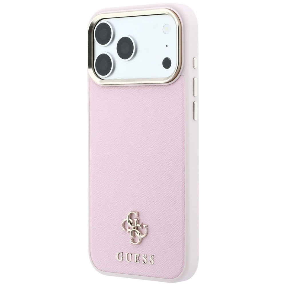 Guess Saffiano Small 4G un Classic Logo MagSafe vāciņš iPhone 18 Pro Max / 17 Pro Max, rozā krāsā