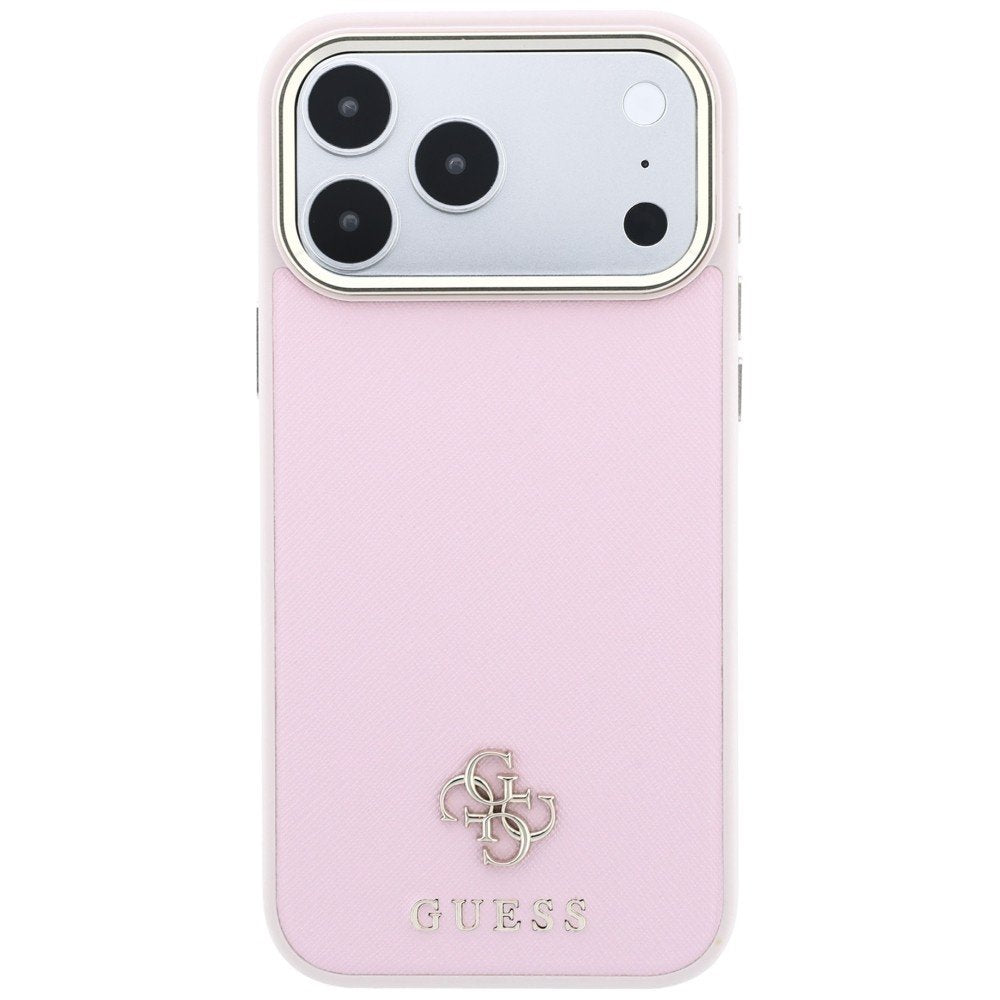 Guess Saffiano Small 4G un Classic Logo MagSafe vāciņš iPhone 18 Pro Max / 17 Pro Max, rozā krāsā