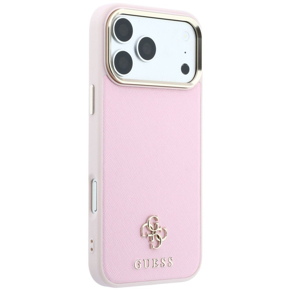 Guess Saffiano Small 4G un Classic Logo MagSafe vāciņš iPhone 18 Pro Max / 17 Pro Max, rozā krāsā