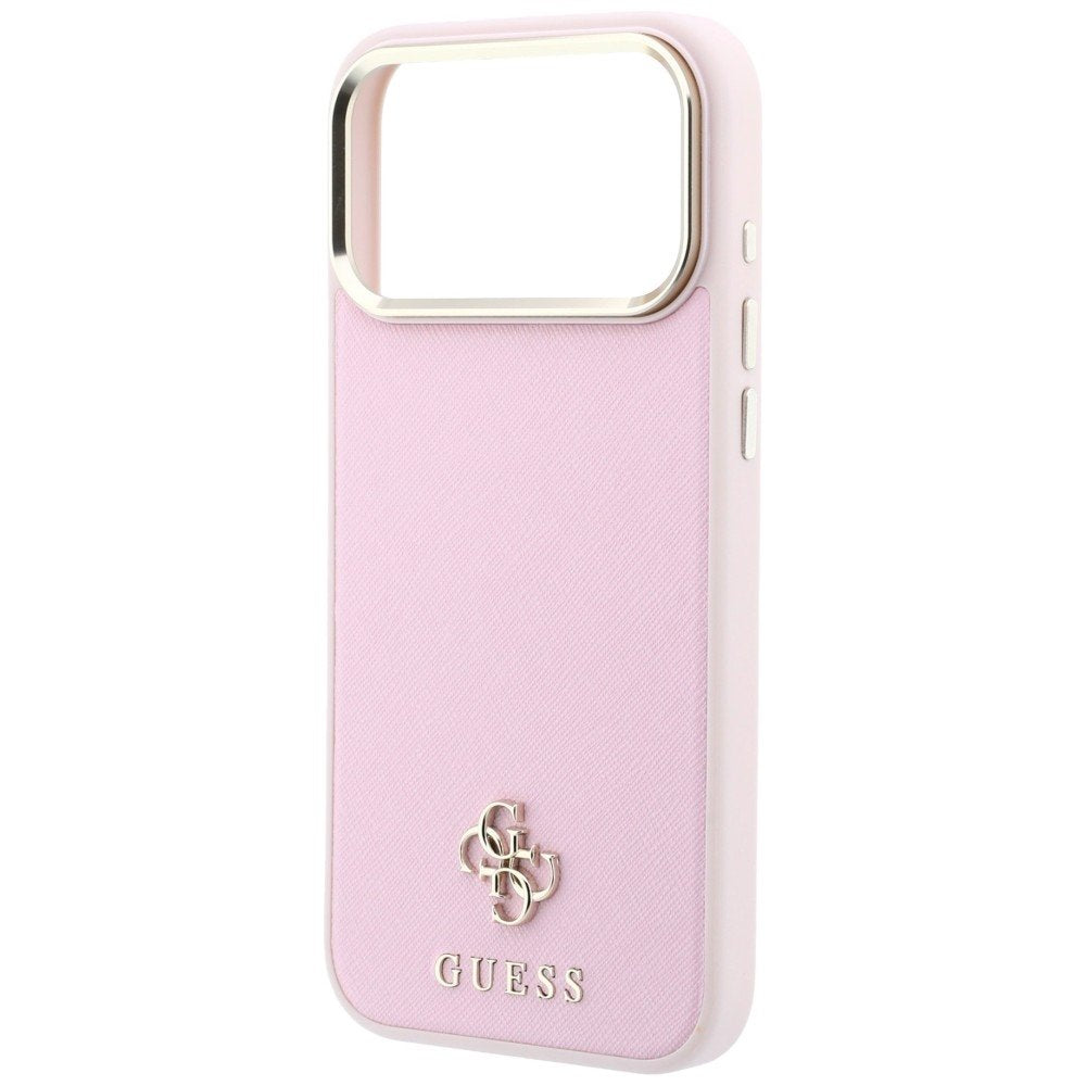 Guess Saffiano Small 4G un Classic Logo MagSafe vāciņš iPhone 18 Pro Max / 17 Pro Max, rozā krāsā