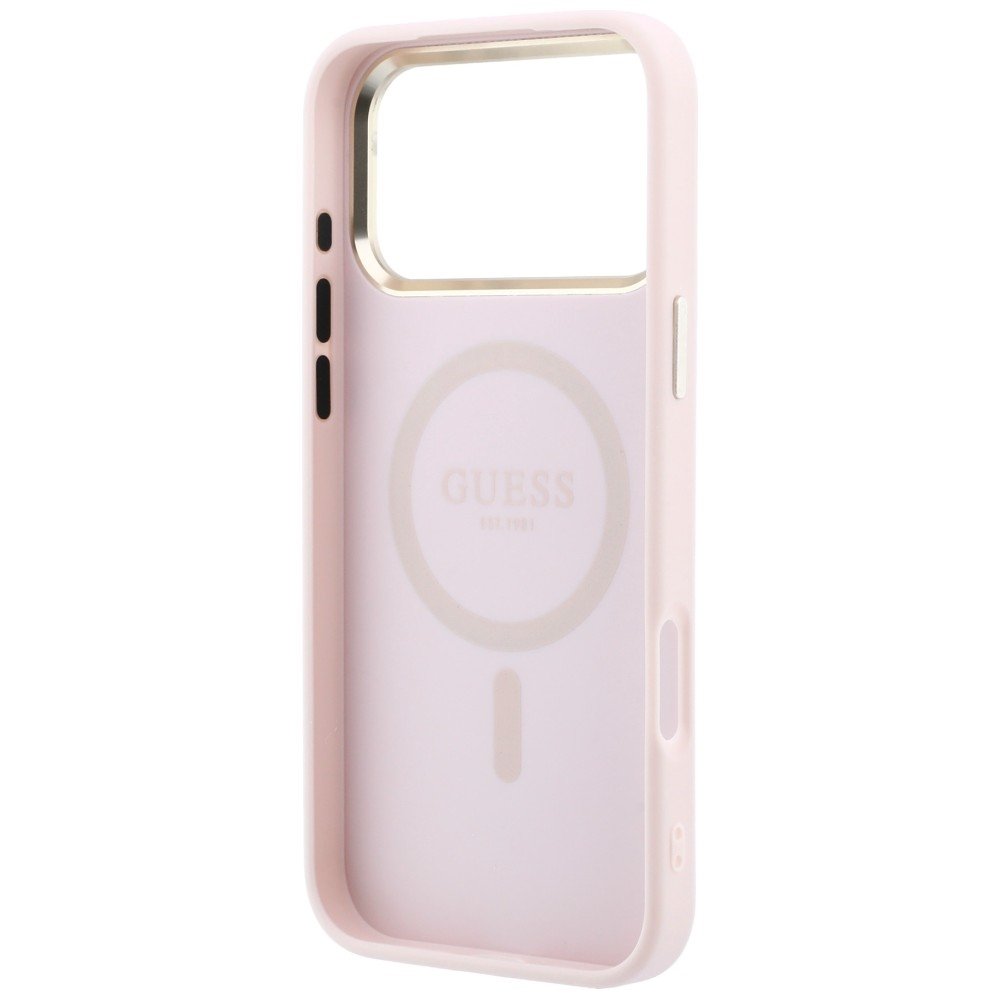 Guess Saffiano Small 4G un Classic Logo MagSafe vāciņš iPhone 18 Pro Max / 17 Pro Max, rozā krāsā