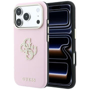 Guess Smooth & Big Strass Logo vāciņš iPhone 18 Pro / 17 Pro, rozā krāsā