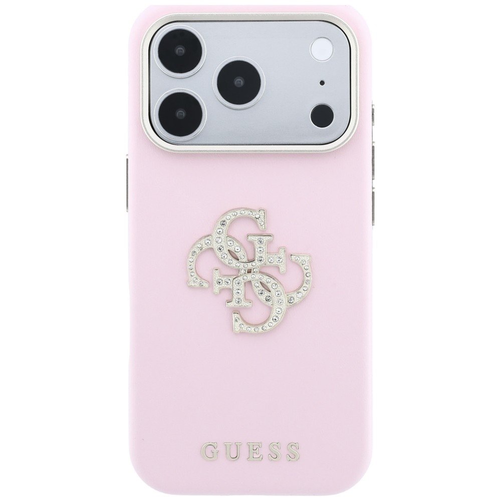 Guess Smooth & Big Strass Logo vāciņš iPhone 18 Pro / 17 Pro, rozā krāsā