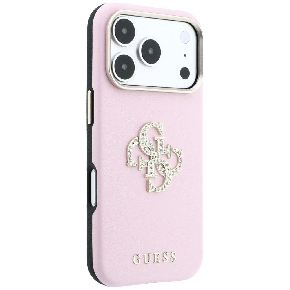 Guess Smooth & Big Strass Logo vāciņš iPhone 18 Pro / 17 Pro, rozā krāsā