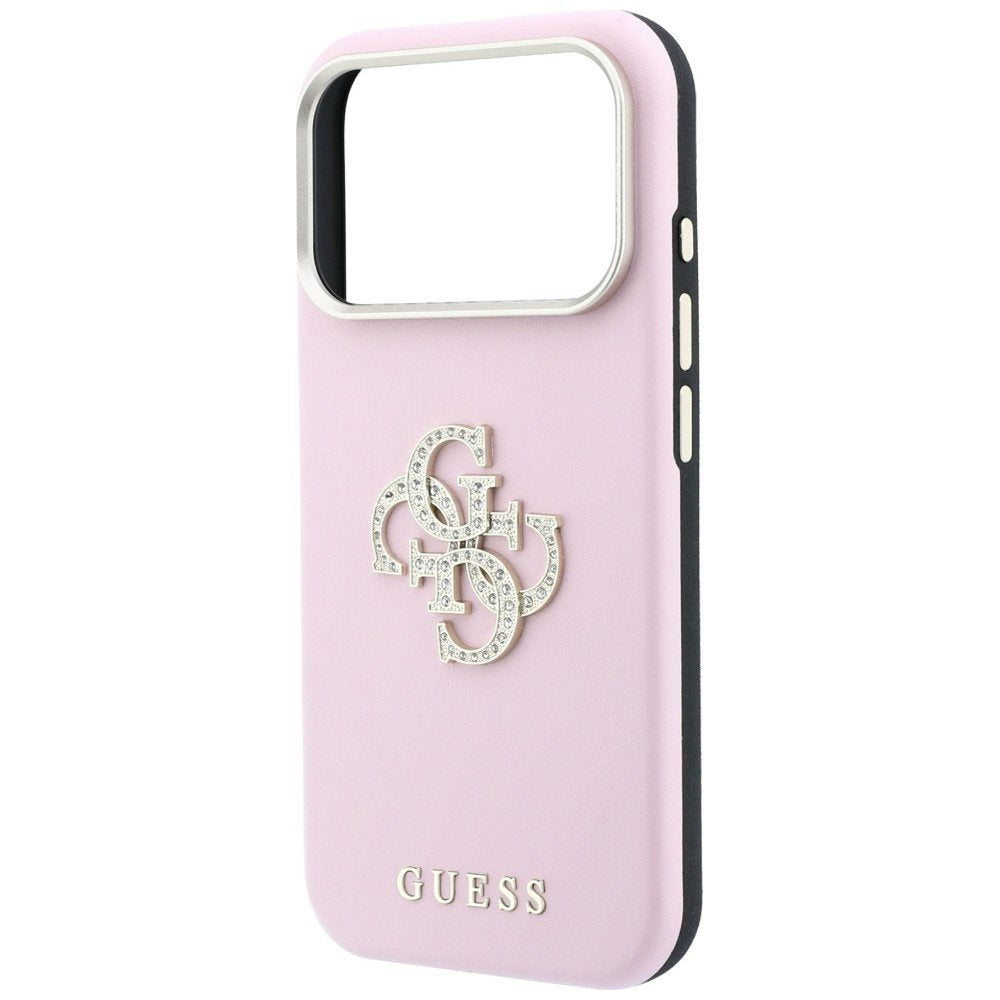 Guess Smooth & Big Strass Logo vāciņš iPhone 18 Pro / 17 Pro, rozā krāsā