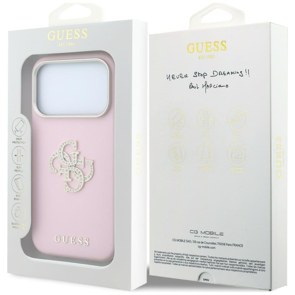 Guess Smooth & Big Strass Logo vāciņš iPhone 18 Pro / 17 Pro, rozā krāsā