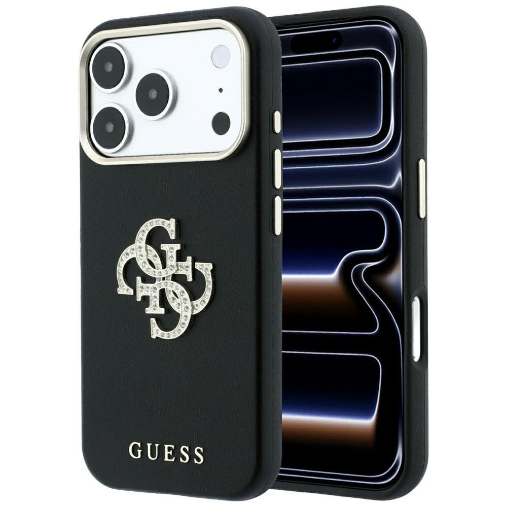 Guess Smooth & Big Strass Logo vāciņš iPhone 18 Pro Max / 17 Pro Max, melns