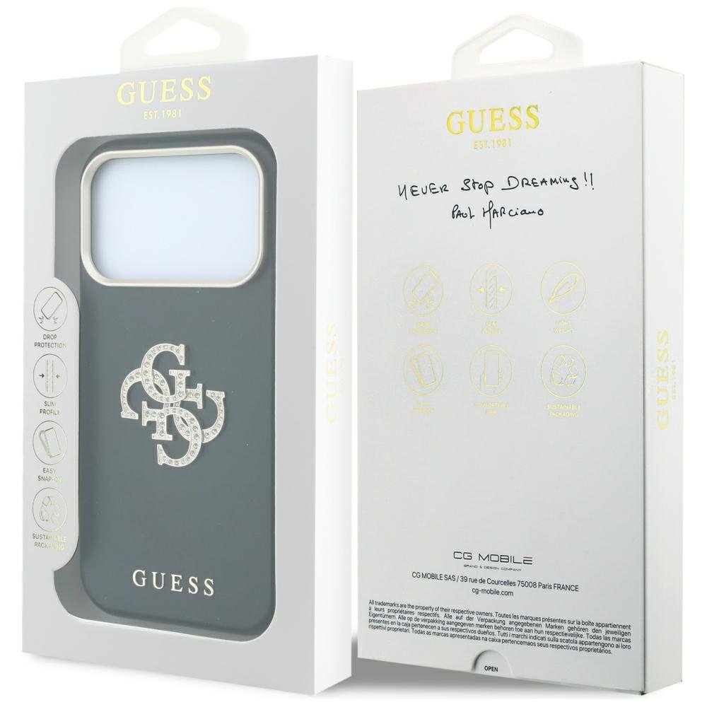 Guess Smooth & Big Strass Logo vāciņš iPhone 18 Pro Max / 17 Pro Max, melns