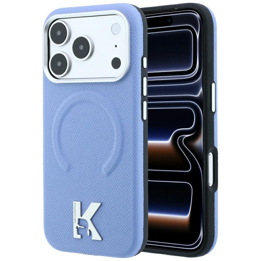 Karl Lagerfeld gredzens ar graudotu reljefu un Kameo Logo MagSafe vāciņš iPhone 18 Pro / 17 Pro, zils