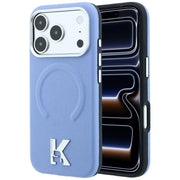 Karl Lagerfeld gredzens ar graudotu reljefu un Kameo Logo MagSafe vāciņš iPhone 18 Pro / 17 Pro, zils