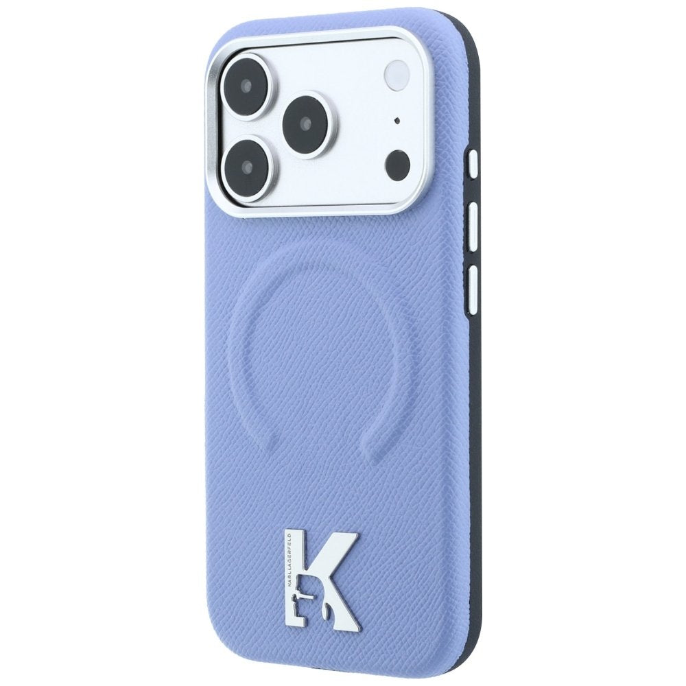 Karl Lagerfeld gredzens ar graudotu reljefu un Kameo Logo MagSafe vāciņš iPhone 18 Pro / 17 Pro, zils