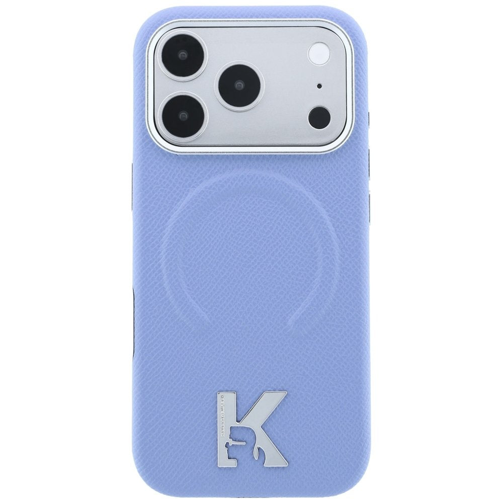 Karl Lagerfeld gredzens ar graudotu reljefu un Kameo Logo MagSafe vāciņš iPhone 18 Pro / 17 Pro, zils