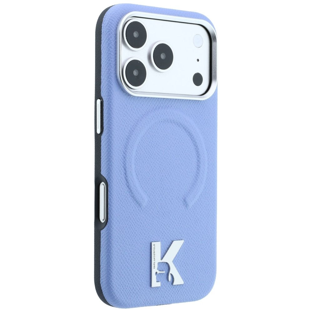 Karl Lagerfeld gredzens ar graudotu reljefu un Kameo Logo MagSafe vāciņš iPhone 18 Pro / 17 Pro, zils