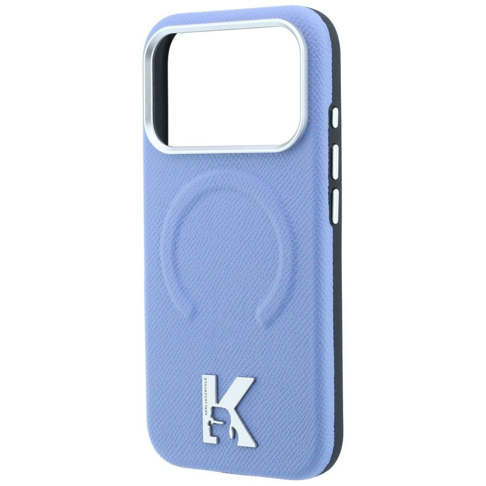 Karl Lagerfeld gredzens ar graudotu reljefu un Kameo Logo MagSafe vāciņš iPhone 18 Pro / 17 Pro, zils