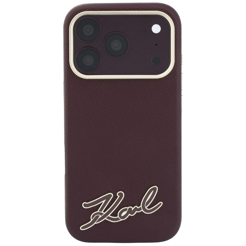 Karl Lagerfeld Grained with Resin ar firmas logotipu, MagSafe vāciņš iPhone 18 Pro / 17 Pro, bordo krāsā