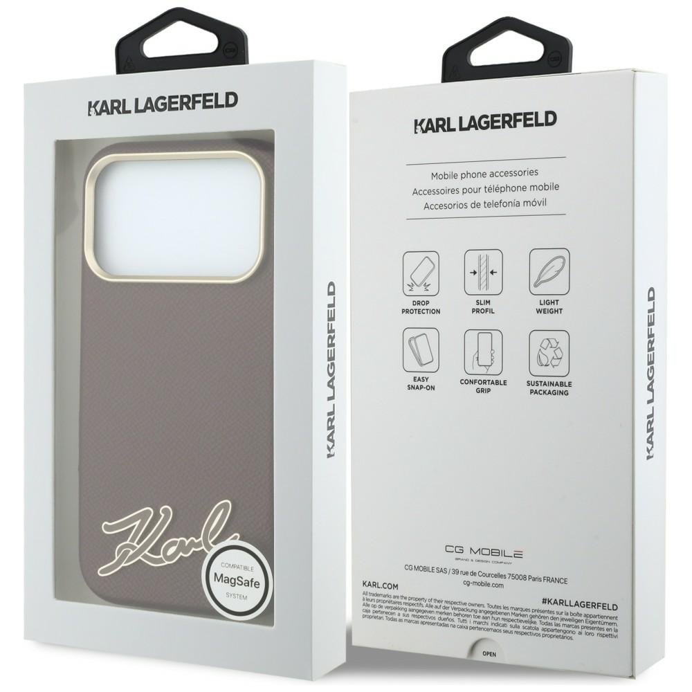 Karl Lagerfeld Grained with Resin ar firmas logotipu, MagSafe vāciņš iPhone 18 Pro / 17 Pro, bordo krāsā