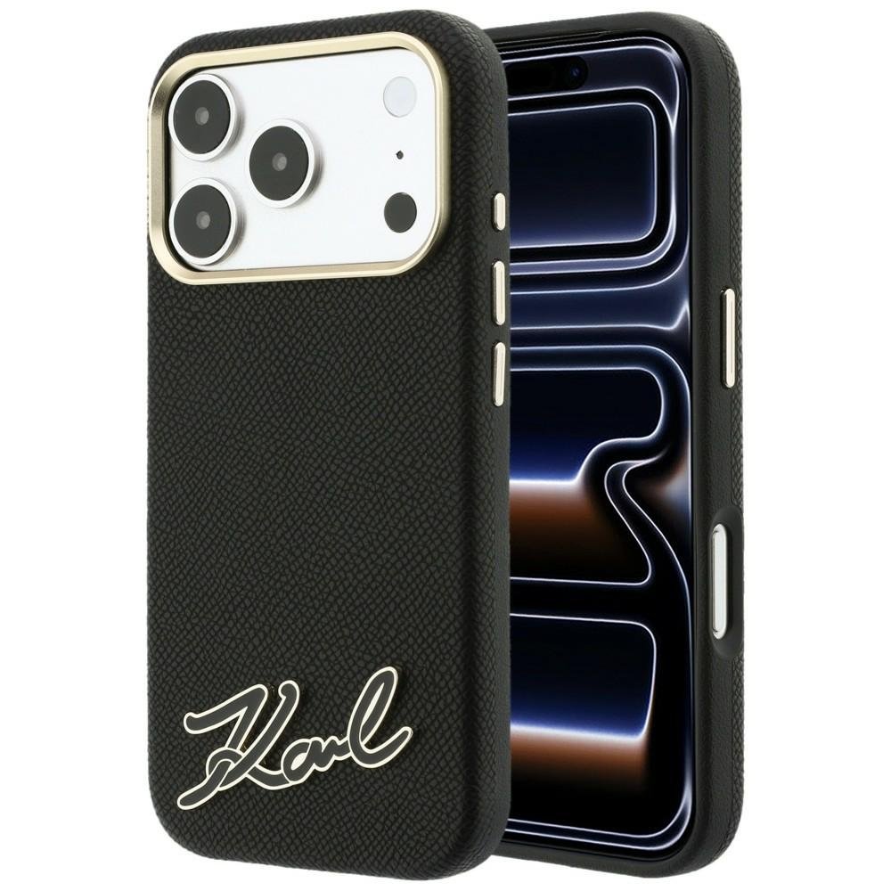 Karl Lagerfeld Grained with Resin ar firmas logotipu, MagSafe vāciņš iPhone 18 Pro / 17 Pro, melns