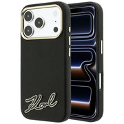 Karl Lagerfeld Grained with Resin ar firmas logotipu, MagSafe vāciņš iPhone 18 Pro / 17 Pro, melns